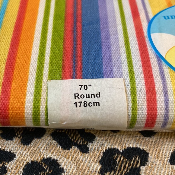 Vintage LINENS-N-THINGS Striped Umbrella Tablecloth 70” Round - Picture 2 of 10